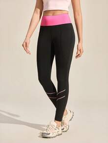 Exploreva Leggings de cintura alta a rayas para mujer para exteriores - Negro - Ver 4