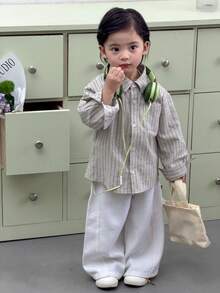 Dazy Kids Áo thun dài tay cổ bẻ kẻ sọc kiểu dáng thường ngày cho bé trai - Xám - Xem 6