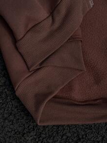 Muchica Sudadera con capucha de punto casual con cremallera delantera, de manga larga y hombros caídos, a rayas, en color marrón, para mujer