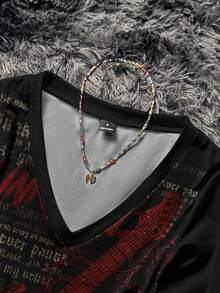 Attitoon Women's Y2K Streetwear Guitar Music Festival V-Neck Bustier T-Shirt - Multicolor - View 3