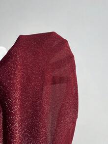 Elamini Women's Sexy Party Metallic Glitter Draped Neck Backless Ruffle Hem Bodycon Mini Dress, Summer - Burgundy - View 4