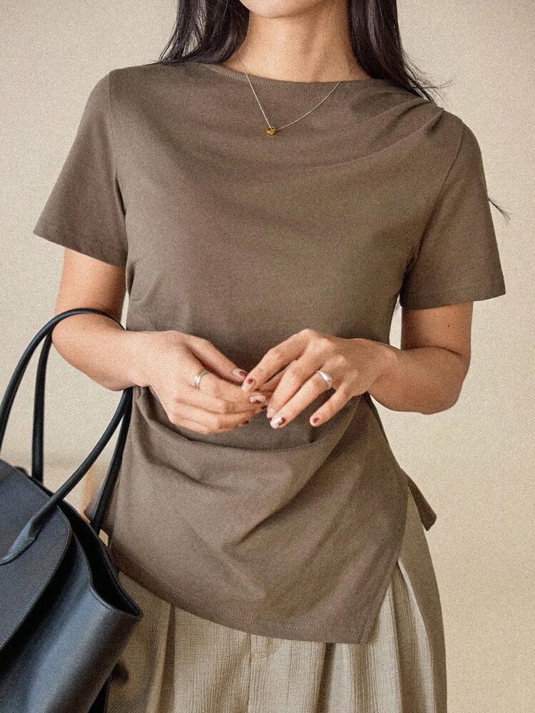 Women's Loose Casual Chic Polo Collar "Old Money" T-Shirt, Suitable For Spring/Summer, Valentine's Day, Office Wear Business Casual Woman