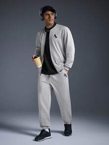 Men's Casual Outdoor Sports Jacket And Pants Set, Spring To Summer, Men Sports Set / Jacket Tracksuits, Comfort And Soft Tracksuits, For Daily Sports Leisure, Athleisure Style, Sporty Fashion - Light Grey - View 4
