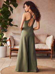 Lullawish Bohemian Casual High Knit Elastic Jumpsuit Pants For Women - Olive Green - View 2