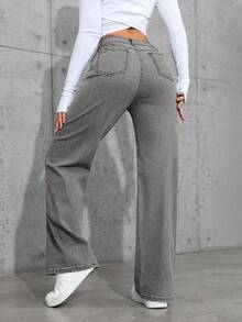 SHEIN ICON Plain Pocket Decorated Casual Versatile Straight-Leg Jeans