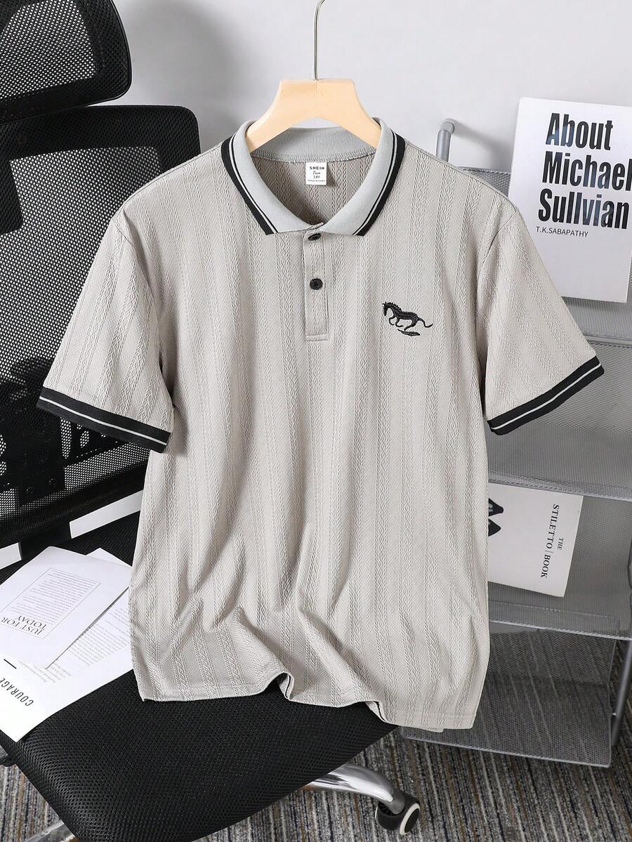 青少年男童撞色罗纹条纹短袖Polo衫