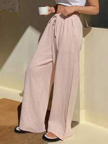 DAZY Plaid Loose Fit Women Lounge Pants, Comfortable Home Wear - Pink - View 6