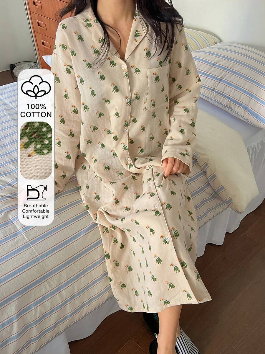 DAZY 宽松款女士睡裙，饰有小狗图案 - 淺粉色 - 查看 1