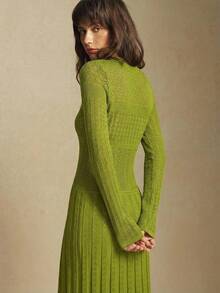 BizChic 女士菱形图案钩编褶裥下摆连衣裙，针织休闲连衣裙，适合都市通勤、商务、办公、优雅派对、约会、夏季穿着