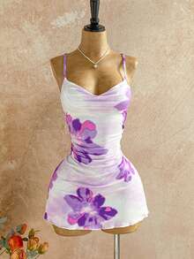 Soleia Đầm Cami Cổ Xếp Ly Màu Nước Hoa Đỏ Kỳ Nghỉ Hè Giải Trí Ngày Lễ - Nhiều màu - Xem 6