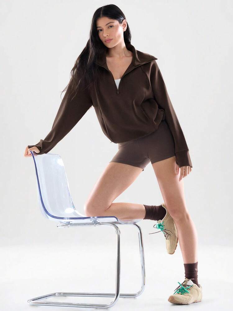 Modal Get Comfy Ultra-Soft Smooth Loose Fit Contour Seams Adjustable Hem Zipper Pockets Half-Zip Pullover Daily Casual Wear Fall Winter