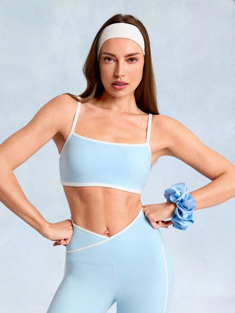 FeatherFit™ Big Win Removable Cups Contrast Color Trim Sports Bra Low Impact Yoga Pilates Studio Daily Casual Wear
