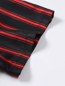 Genlund Chemise décontractée à manches courtes, à boutons et à imprimé rayé, polyvalente pour hommes - Noir - Voir 7