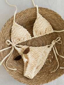 Swim Vcay 2pcs/Set Women's Sexy Random Leopard Print Spaghetti Strap Backless Side Tie Bikini Set Set, Spring/Summer 2026 Crochet Bikini Crochet Bikini Set Textured Bikini String Bikini Set