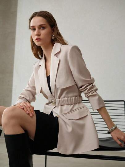 MOTF PREMIUM FASHIONABLE STYLISH DESIGN NICHE CASUAL COMMUTE CINCHED WAIST TRENCH COAT