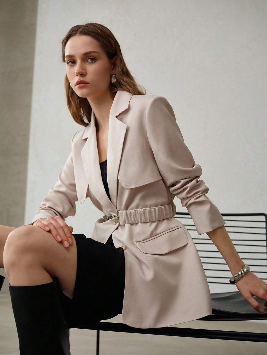 MOTF PREMIUM 时尚有型设计小众休闲通勤收腰风衣 - 杏色 - 查看 1