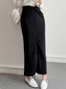 DAZY Chân váy nữ màu trơn, kiểu dáng thanh lịch, xẻ tà, thời trang. - màu đen - Xem 6