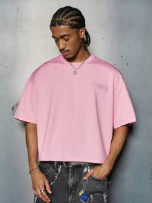 PAVTROS 男士街头风流行INS风蜘蛛网3D刺绣户外音乐节夜店酒吧男友老公礼物周年纪念礼物粉色T恤 - 粉色 - 查看 6