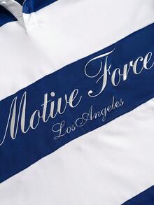 TOKVUE Men's Fashion Patchwork Striped Embroidered Polo Shirt - Blue and White - View 4