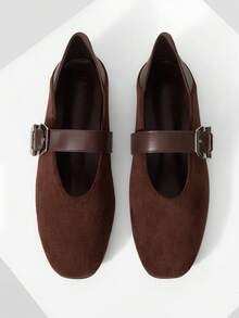 MOTF WOMEN SQUARE TOE BUCKLE STRAP FLATS VALENTINE'S DAY - Coffee Brown - View 1