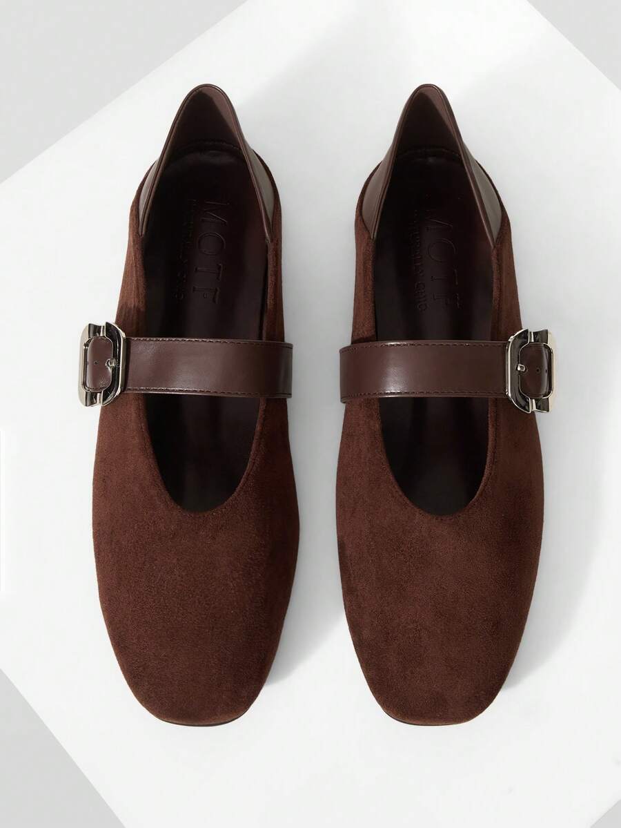 MOTF WOMEN SQUARE TOE BUCKLE STRAP FLATS VALENTINE'S DAY - Coffee Brown - View 1