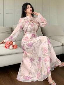 DAZY 2pcs/Set Women's Ditsy Floral Shirt Top And Dress Suit, Suitable For Spring, Summer, Valentine's Day - Pink - View 7