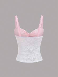 Sweetra 甜辣美式浪漫蕾丝吊带背心，夏季款 - 白色 - 查看 2