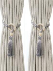 1 pieza/2 piezas/4 piezas Sujetadores de cortina de cuentas de madera natural, soporte de borlas de cuerda, decoración nórdica minimalista, regalo para amigos, decoración del hogar - Ceniza - Ver 1