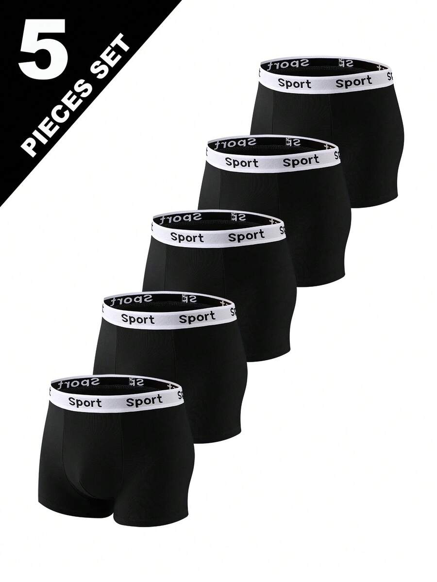 Tween Boys Trunks-Boxer Briefs 5 Packs Black Elastic Waistband Sport Logo Stretchy Comfort Tagless No Ride Up Lightweight Quick Drying Everyday Active Wear Under Shorts Pants School Gym 2026 Holiday Essential Boy Shorts Pack - Black - View 1
