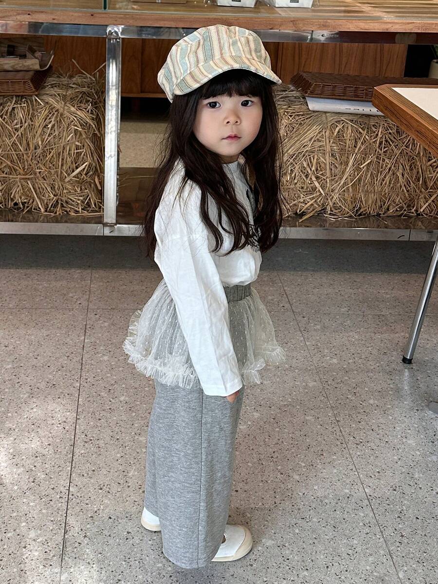 DAZY Baby Girls Casual Mesh Patchwork Korean Style 2 In 1 Bottom - Light Grey - View 1