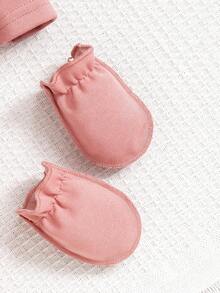 SHEIN 女婴 4 件套 粉色系列秋季双面提花包脚连体衣 带帽子、手套和礼品套装 - 彩色 - 查看 3