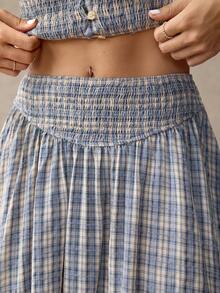 WESTFADE Embroidered Plaid Smocked Waist Convertible Midi Skirt And Skirt