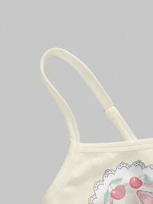 ROMWE Kawaii SummergraphicblackCute Sweet Heart Bow Bunny Cake Tie-Up Sexy Camisole & Flared Low Waist Pants Women 2 Pieces Set - Beige - View 3