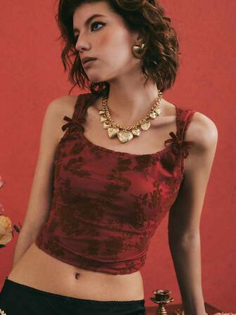 Poéselle 女士压花蝴蝶结装饰修身无袖上衣