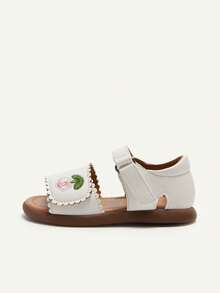Cozy Pixies 1双公主风软底可爱花卉刺绣时尚白色平底凉鞋，适合幼儿女童，夏季 - 白色 - 查看 4
