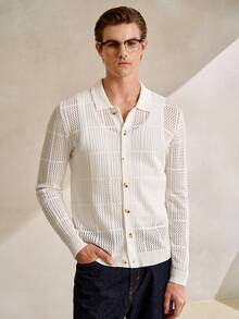 Manfinity CityGents Áo khoác cardigan nam kiểu dáng thường ngày, đơn giản, màu trơn, chất liệu dệt kim pointelle, cài nút, thích hợp cho kỳ nghỉ, áo cardigan nam mùa thu, trang phục nghỉ dưỡng nam, áo khoác len nam, áo sơ mi móc nam, áo khoác len nam, áo sơ mi dệt kim mở cúc. - Nhiều màu - Xem 3