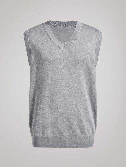 Officeau 男士V领针织背心，纯色，经典款式，修身版型，百搭长袖上衣