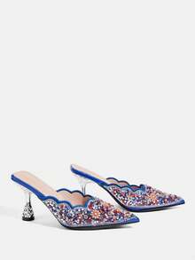 CUCCOO TILAWA Women's Fashion Party Pointed Toe Stiletto Heel Rhinestone Pumps Valentine's Day - Blue - View 3