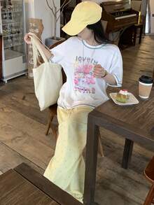 DAZY 女款卡通印花圆领短袖休闲韩版卡通T恤 春季图案T恤 - 白色 - 查看 3