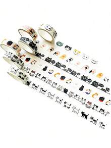 1 pieza Cinta Washi con diseño de gato lindo de 15mm*5m, cinta adhesiva de papel con dibujos animados para decoración de álbumes y diarios - Albaricoque - Ver 5