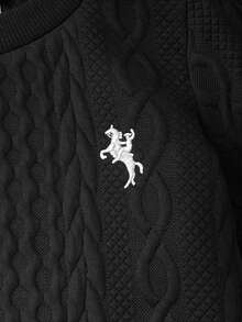 SHEIN Genkimix Kids 2件套男童时尚百搭白色针织刺绣装饰圆领短袖上衣搭配弹力腰水洗牛仔长裤套装，适合户外、度假、购物、派对、拍照等场合。 - 黑色 - 查看 5
