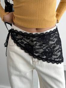 Livesso Black Lace Waist Skirt, Casual Beach/Holiday Style, Suitable For Spring & Summer, Valentine's Day, Wedding - Black - View 5