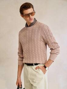 Manfinity CityGents Men's Solid Color Crew Neck Cable Business Casual Long Sleeve Sweater It Is Great For Couples And Makes An Excellent Gift Idea For Boyfriends Or Husbands Brands Bruno Mars Cashmere Men S Clothing Knitted Shirts For Men Men's Textured Shirt Beige Shirt For Men Apricot Men Outfit Cashmere Men's Clothing - Multicolor - View 2