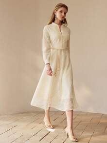 MOTF PREMIUM WOMEN'S ELEGANT LACE PATCHWORK MID-LENGTH DRESS - Apricot - View 6