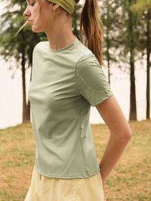 In My Nature 女士纯色圆领短袖休闲户外运动T恤 - 綠色 - 查看 10