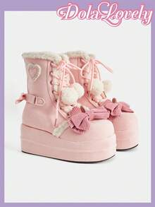 Dola Lovely Bottes courtes femme à semelle épaisse avec décoration en nœud et fourrure - Rose bonbon - Voir 10