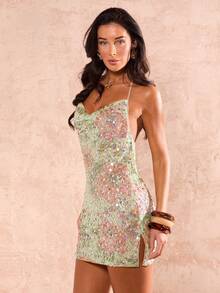 Glamine 女士夏季清爽约会修身亮片系带露背迷你连衣裙 - 彩色 - 查看 5