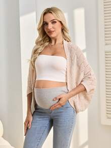 SHEIN Pregnant Women's Hollow Out Casual Versatile 3/4 Sleeve Thin Cardigan