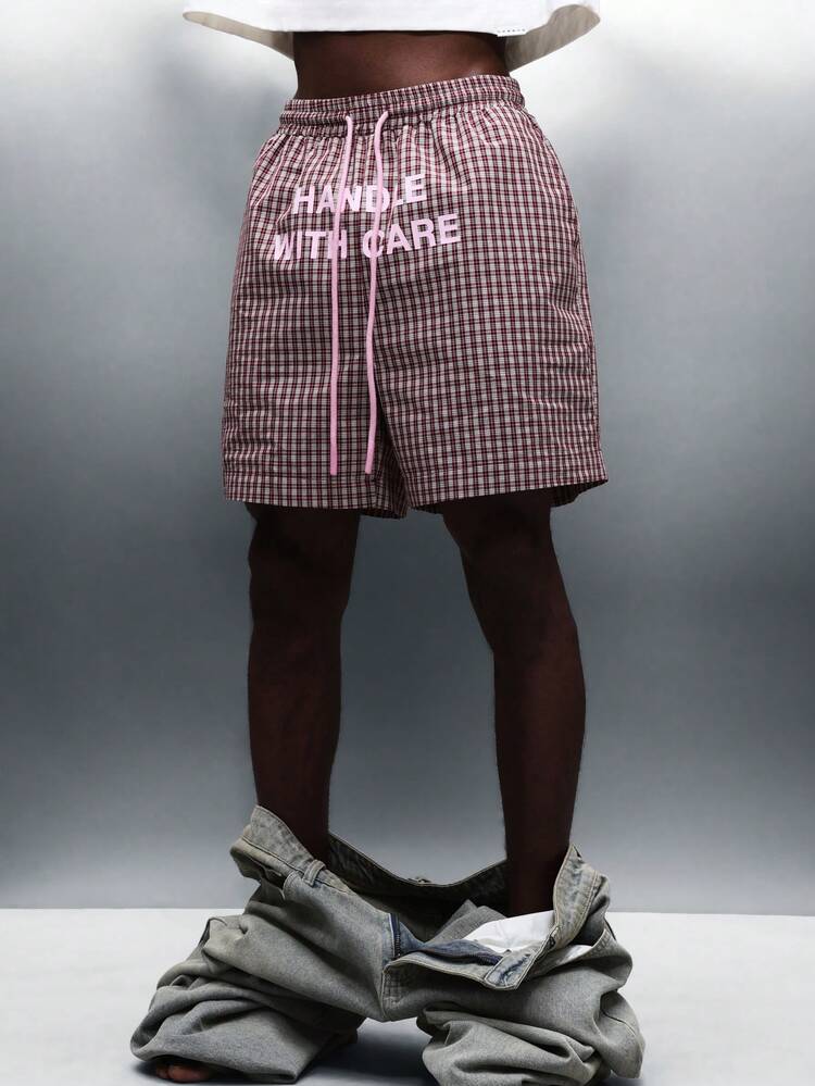 PLAYBOY X SUMWON Checkered Shorts With Text Print
