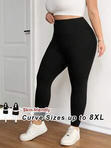 SHEIN CURVE+ Quần legging dài nữ cỡ lớn, thích hợp mặc đi nghỉ mát, thường ngày vào mùa thu và đông, chất liệu mềm mại, giữ ấm và chống lạnh. - màu đen - Xem 3